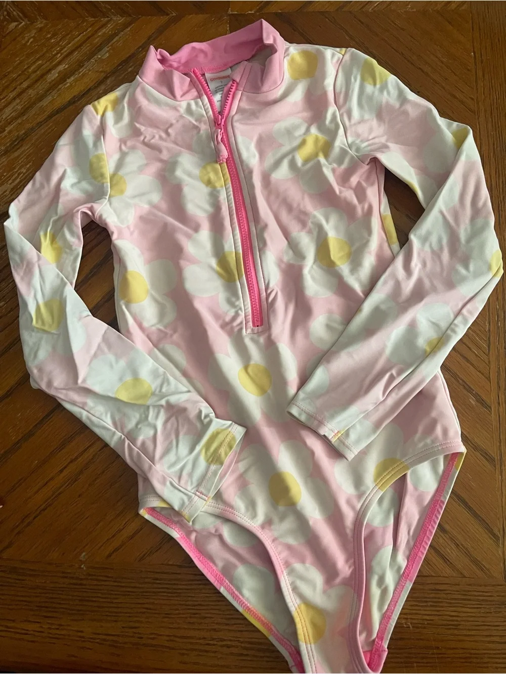 Gymboree Pink Floral Long-Sleeve Zip Front Swimsuit